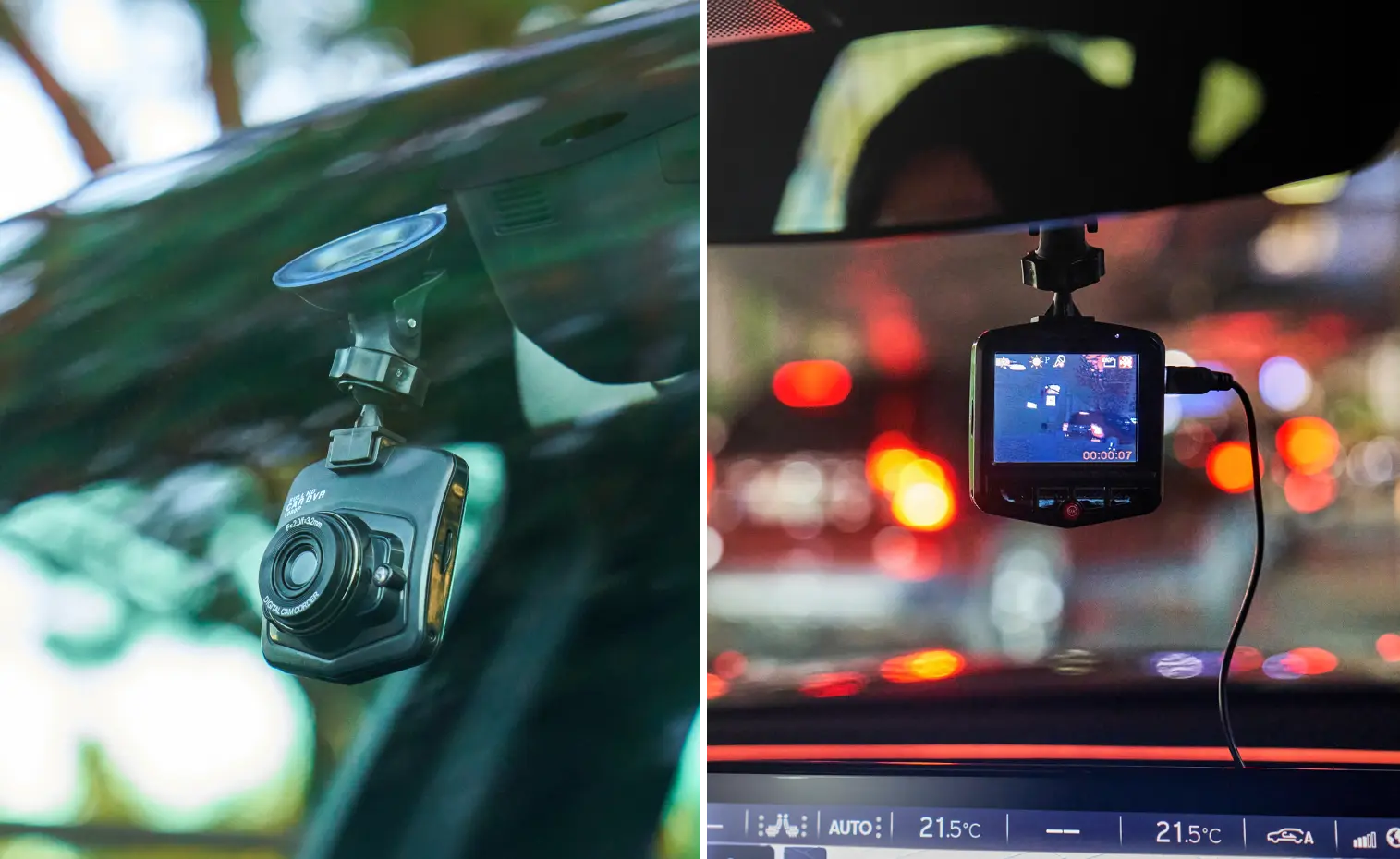 Dash cam mounted in a vehicle